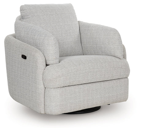 Swivel power recliner side view with storage compartments open