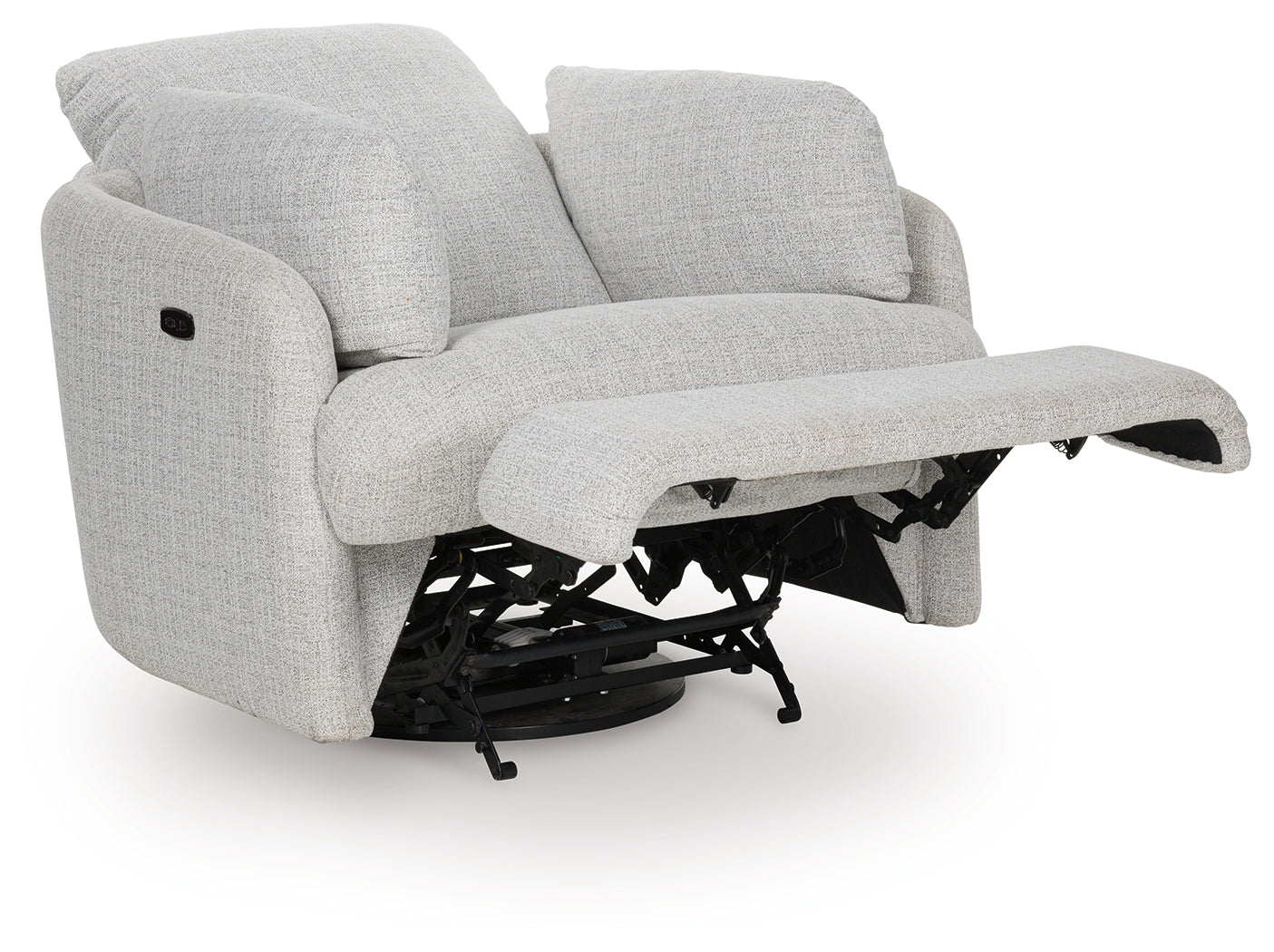 Back view of Alainmont swivel power recliner showing fabric
