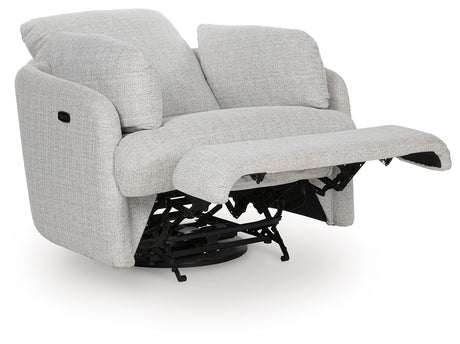 Back view of Alainmont swivel power recliner showing fabric