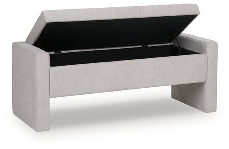 Akselman Gray Storage Bench open storage compartment view