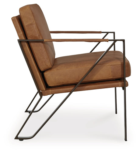 Garronmont caramel leather accent chair side profile