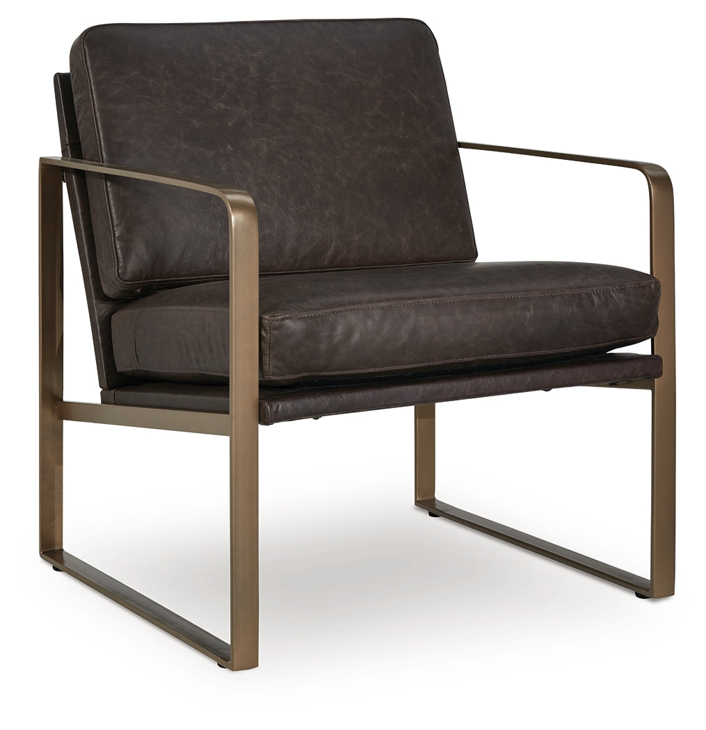 Side view of Bradett Accent Chair highlighting attached cushions and frame