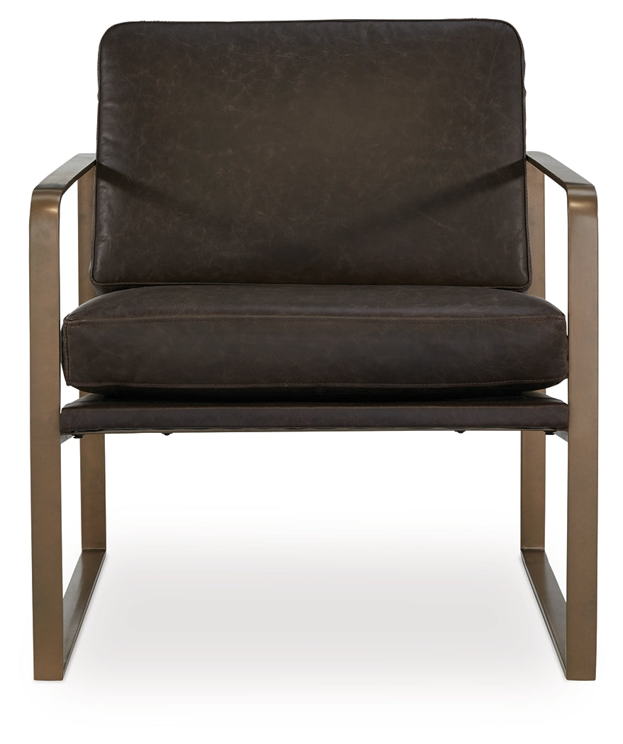 Front close-up of chair showing leather upholstery quality