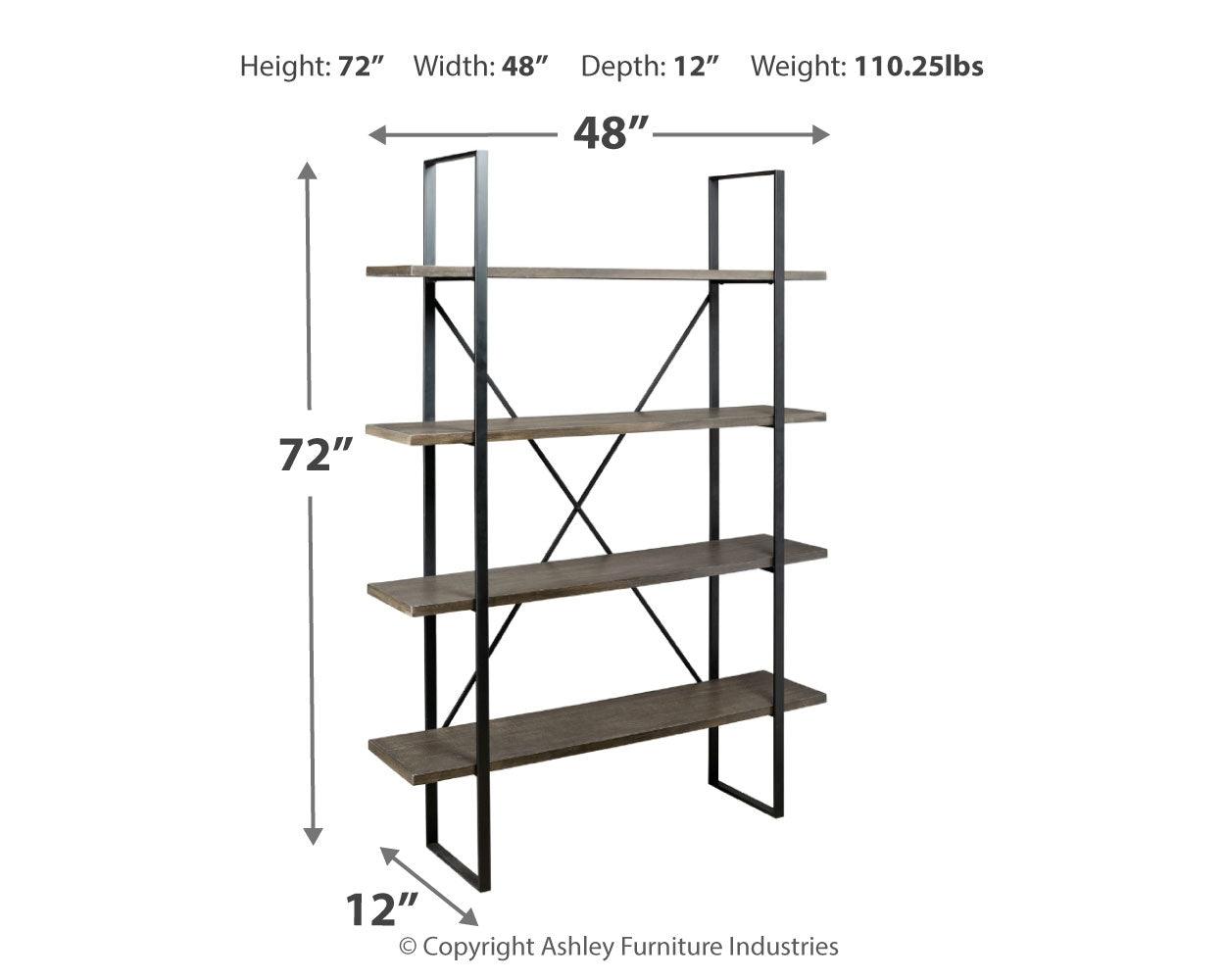 Dimension diagram for Gilesgrove bookcase showing width, height, and depth