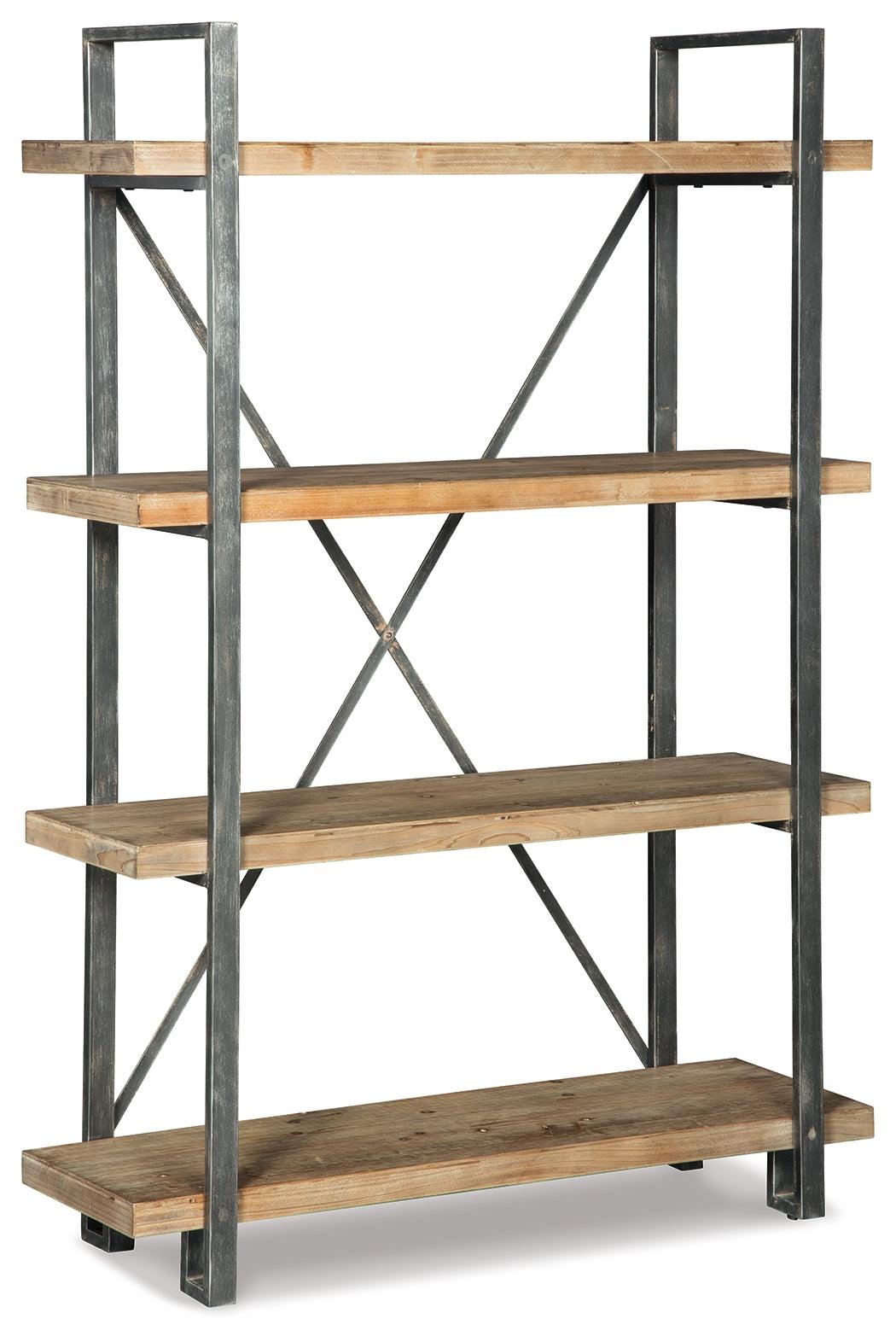 Forestmin Brown and Black Bookcase close-up of wood and metal frame