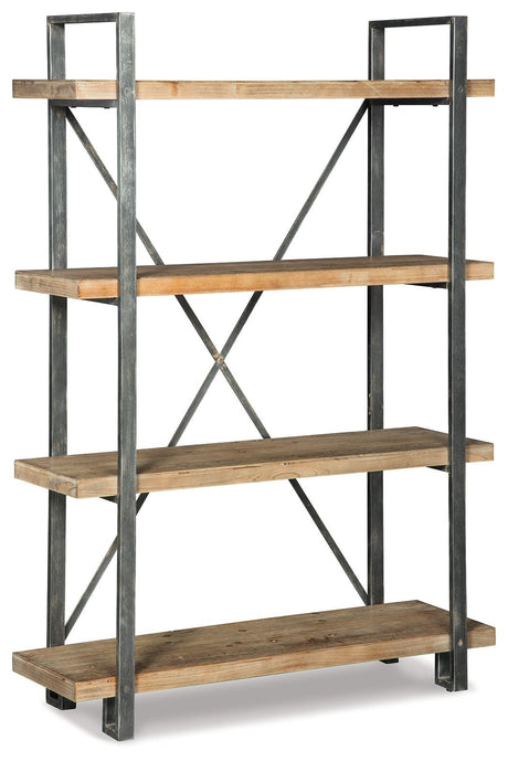 Forestmin Brown and Black Bookcase close-up of wood and metal frame