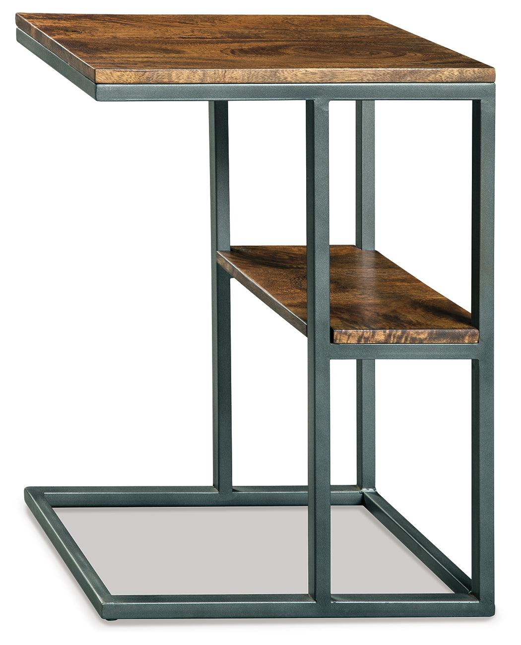 Forestmin Accent Table front angle showing fixed center shelf