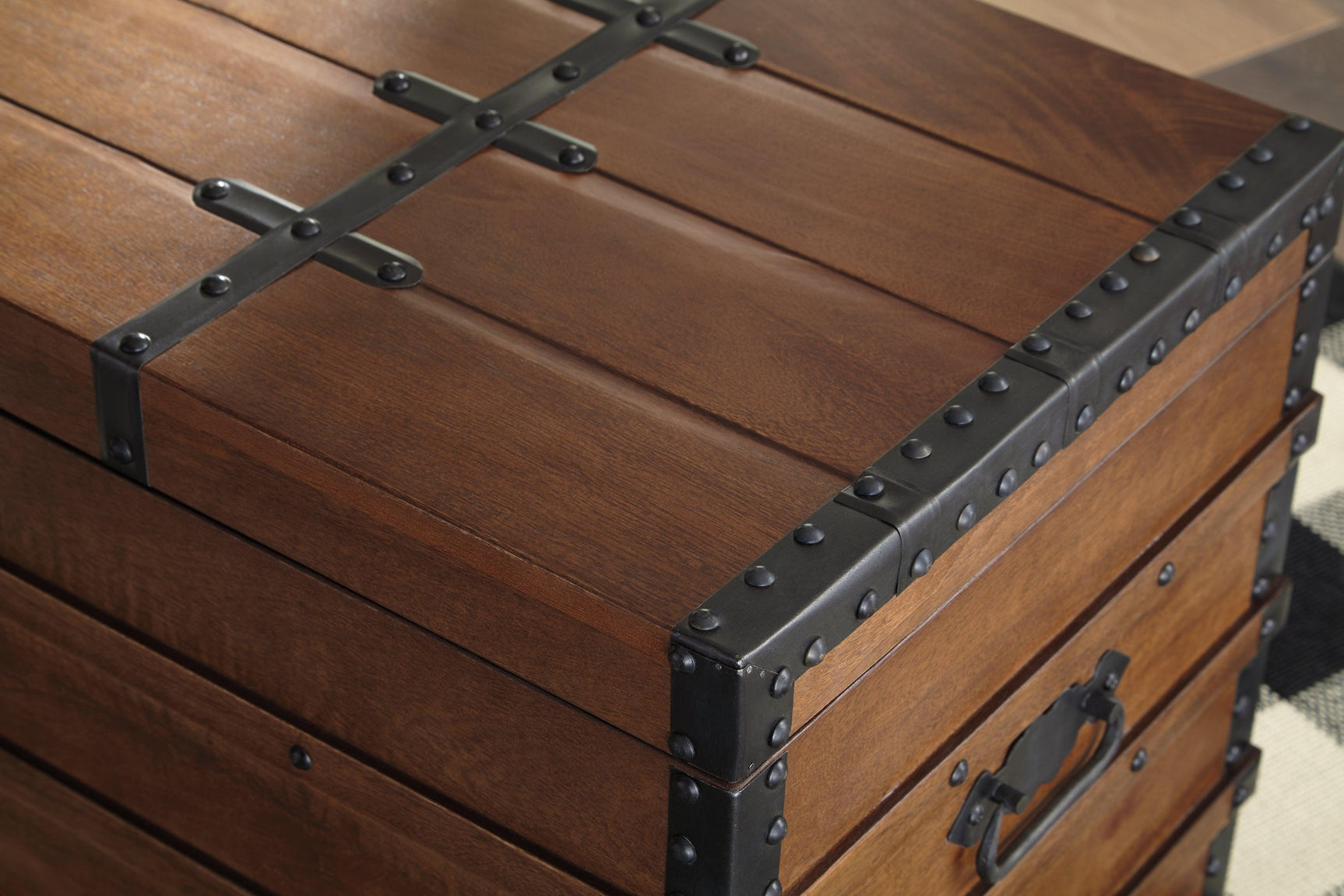Kettleby Brown Storage Trunk detailed hardware close-up