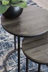 Briarsboro accent table detail of black metal leg and gray washed wood top