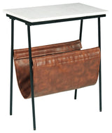 Etanbury Accent Table side view highlighting black metal frame and magazine holder