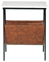 Etanbury Accent Table front view with marble top and metal legs