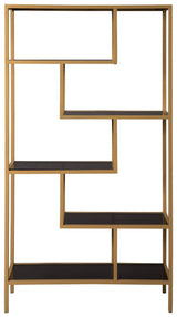 Side view of Frankwell goldtone metal and glass bookcase