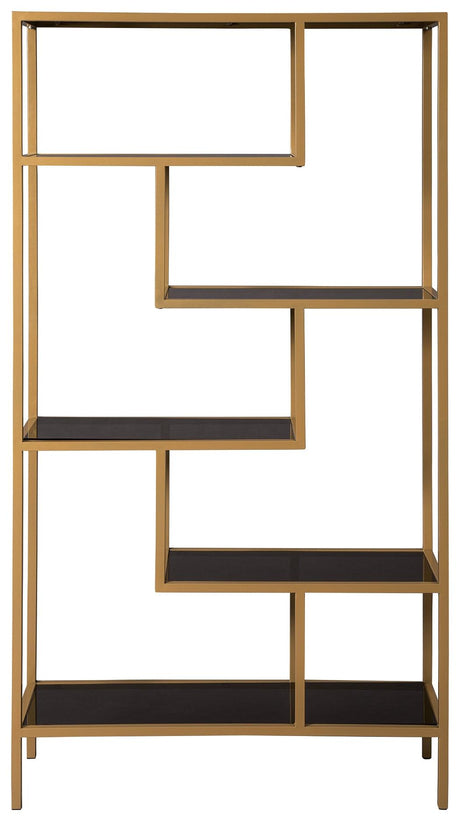 Side view of Frankwell goldtone metal and glass bookcase