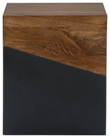 Trailbend accent table side view highlighting gunmetal legs