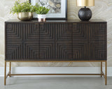 Elinmore Accent Cabinet angled side view with goldtone base