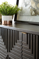 Elinmore Accent Cabinet close-up on goldtone hardware