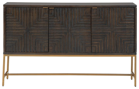 Elinmore Accent Cabinet side profile highlighting gold accents