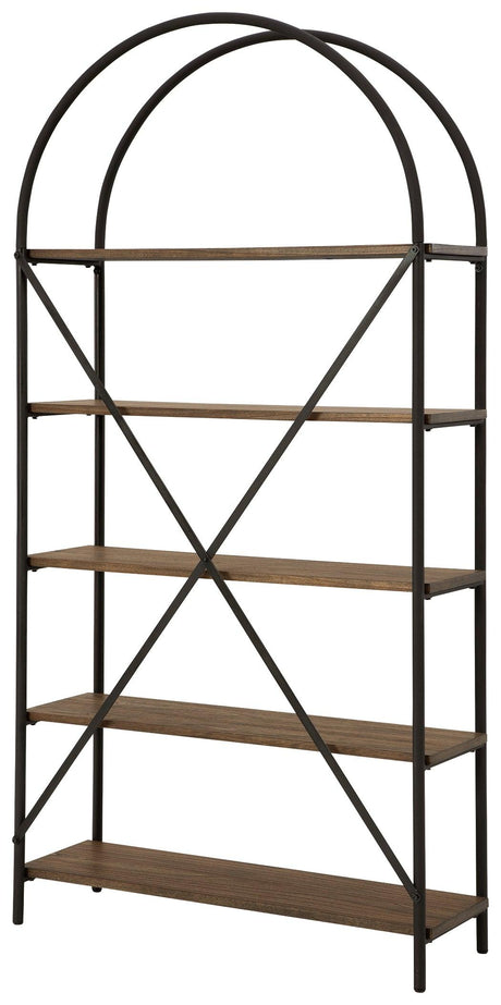 Close-up of Galtbury bookcase metal frame and wooden shelves finish