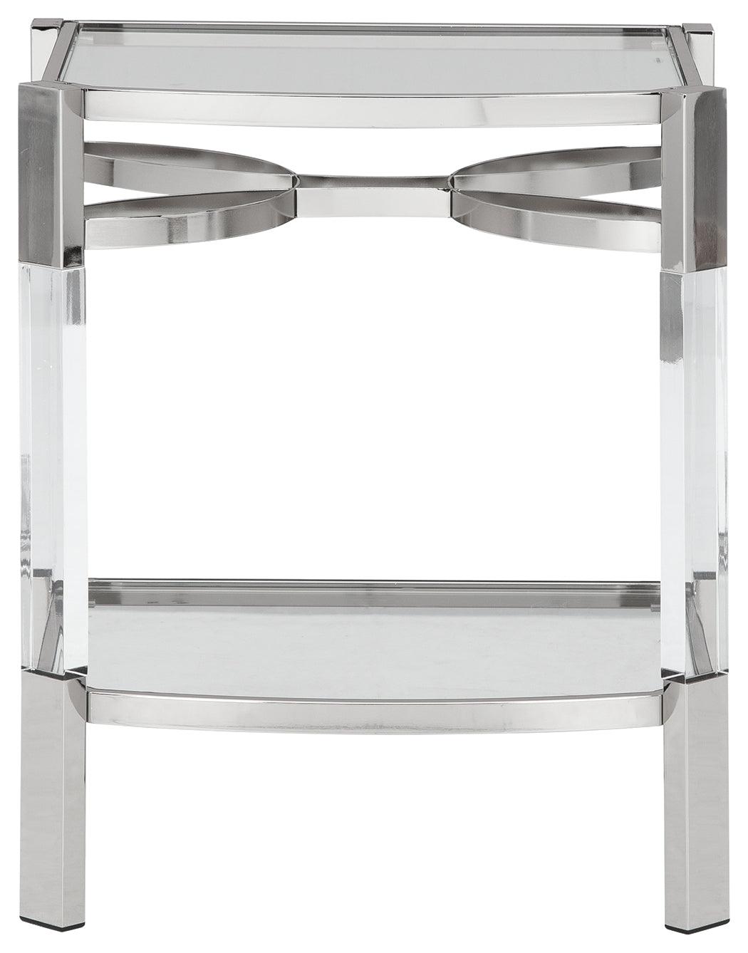 Chaseton Accent Table head-on angle showing drawer and glass surfaces