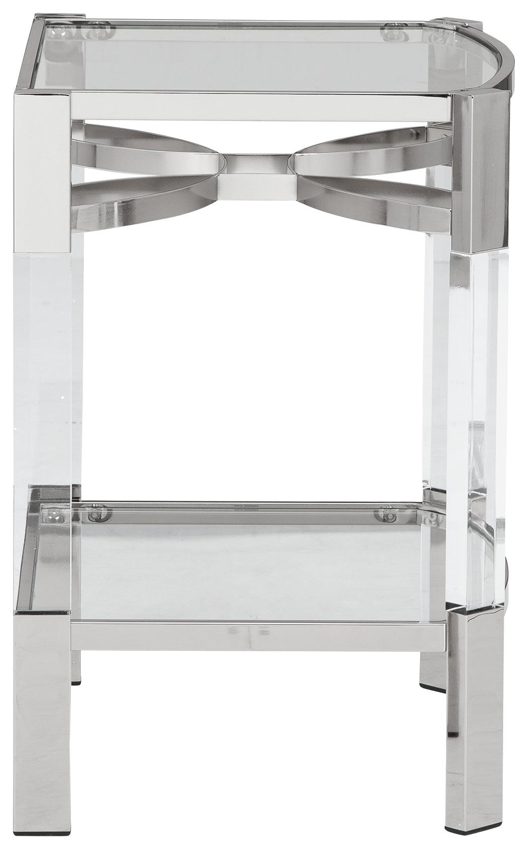 Chaseton Accent Table side view displaying open glass shelf