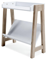 Blariden white and tan small bookcase angled alternate view