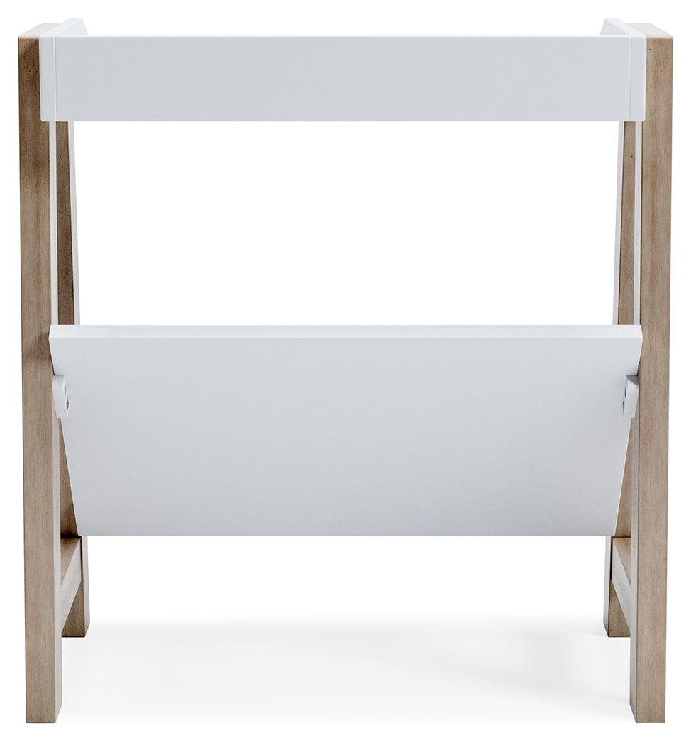 Blariden white and tan small bookcase back view