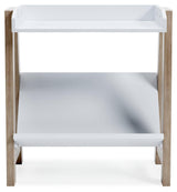Blariden white and tan small bookcase head-on front