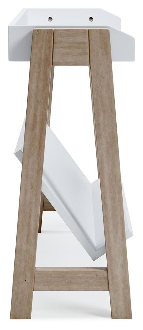 Blariden white and tan small bookcase side profile