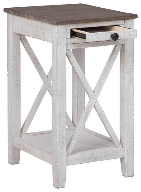 Adalane Accent Table angled open drawer showing storage