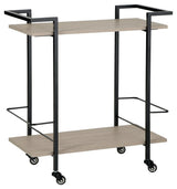 Waylowe Bar Cart black metal frame and wood shelves close-up