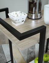 Waylowe Bar Cart detail of bottle holders and wood grain