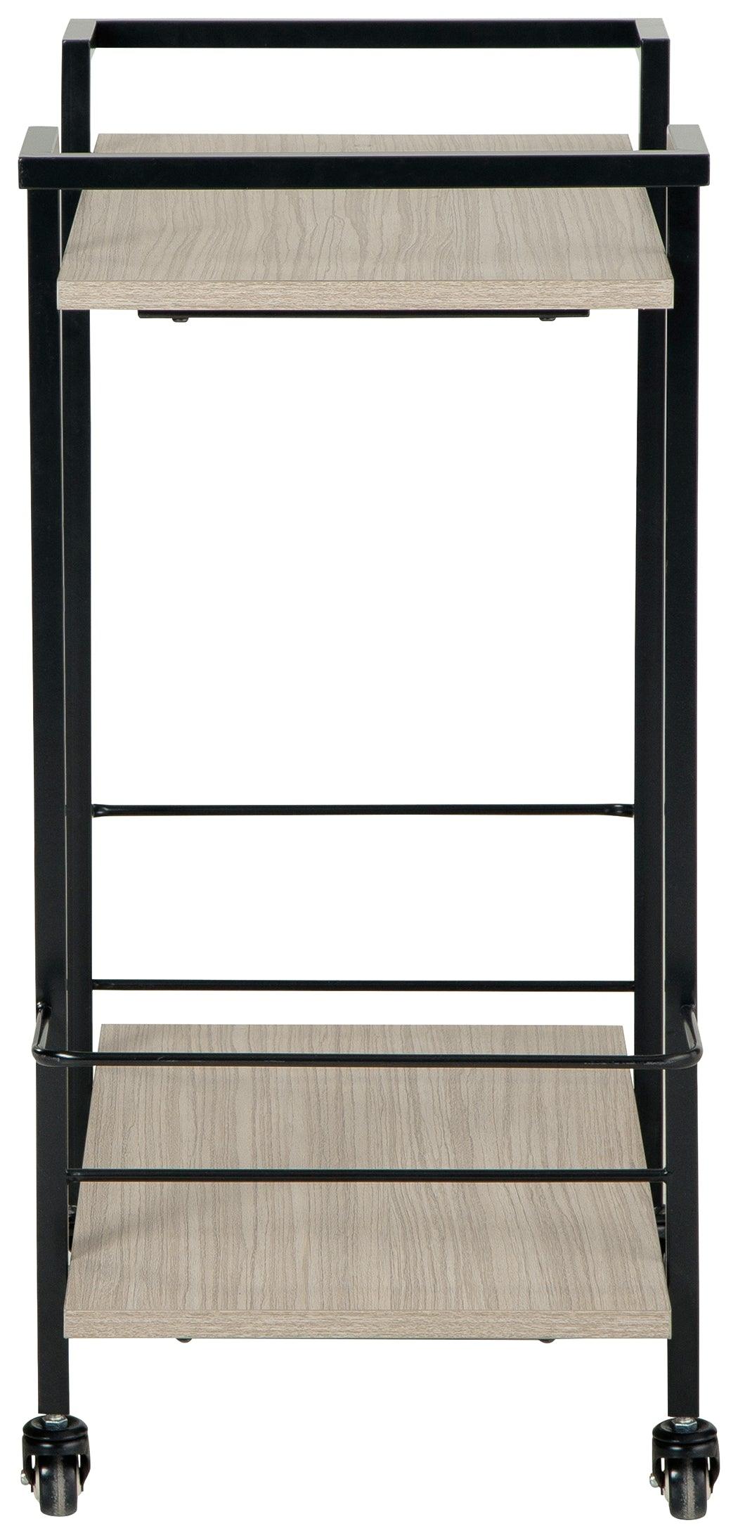 Waylowe Bar Cart side profile showing shelves and casters