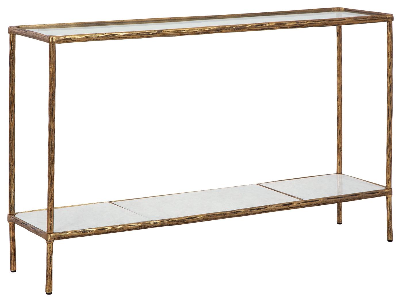Ryandale Console Sofa Table angled front view with glass tabletop