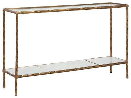 Ryandale Console Sofa Table angled front view with glass tabletop