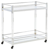 Chaseton bar cart front view with mirrored glass shelves