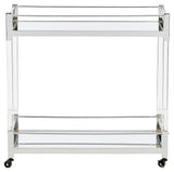 Close-up detail of Chaseton bar cart chrome-tone frame and casters