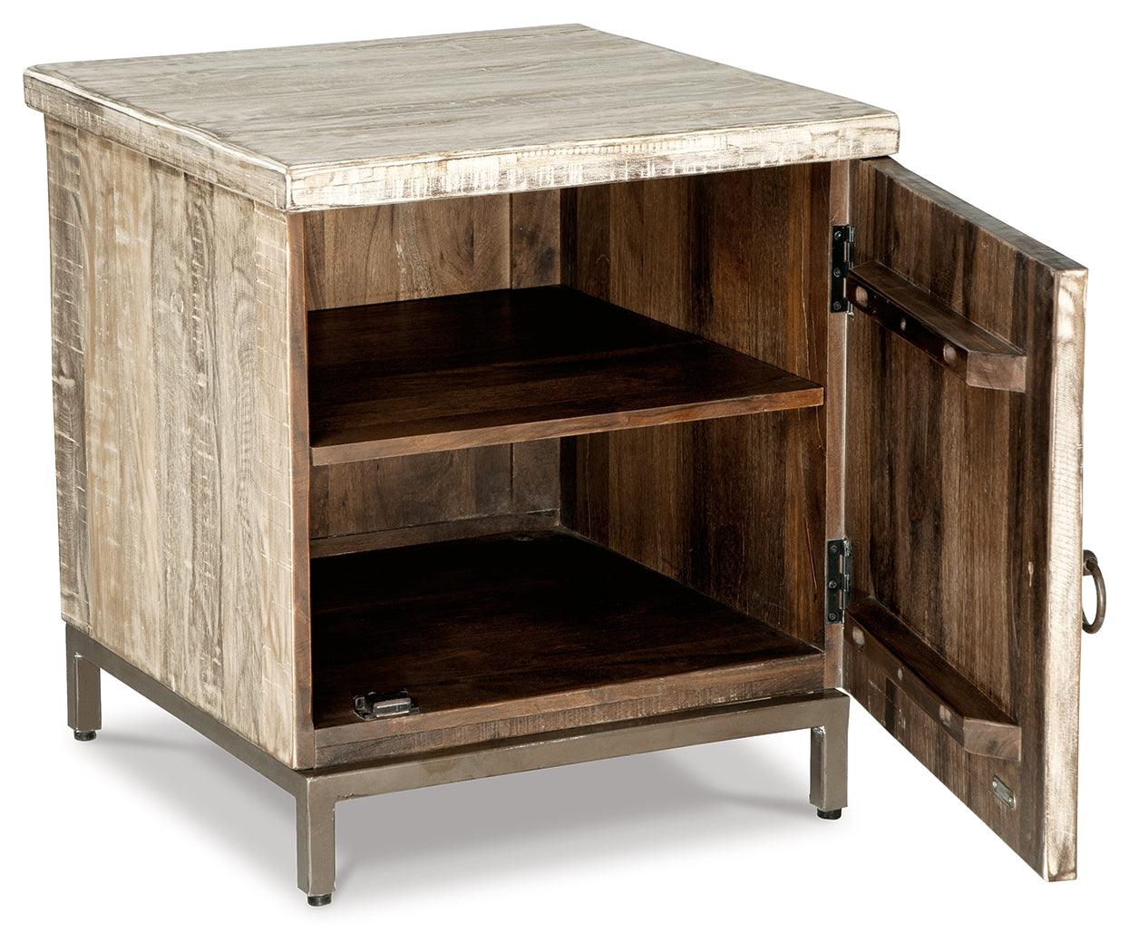 Laddford Accent Cabinet angled view open door revealing adjustable shelf