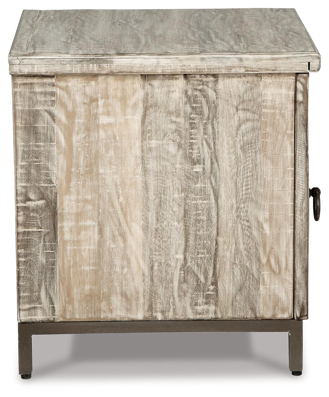 Laddford Accent Cabinet side profile showing square shape and metal legs