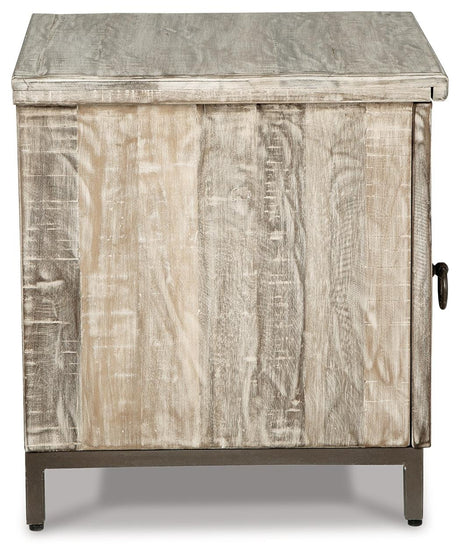 Laddford Accent Cabinet side profile showing square shape and metal legs