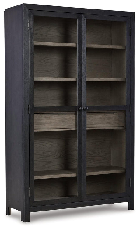 Lenston Accent Cabinet angled closed side view showing black finish