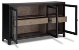 Lenston Accent Cabinet angled open front with shelves and drawer