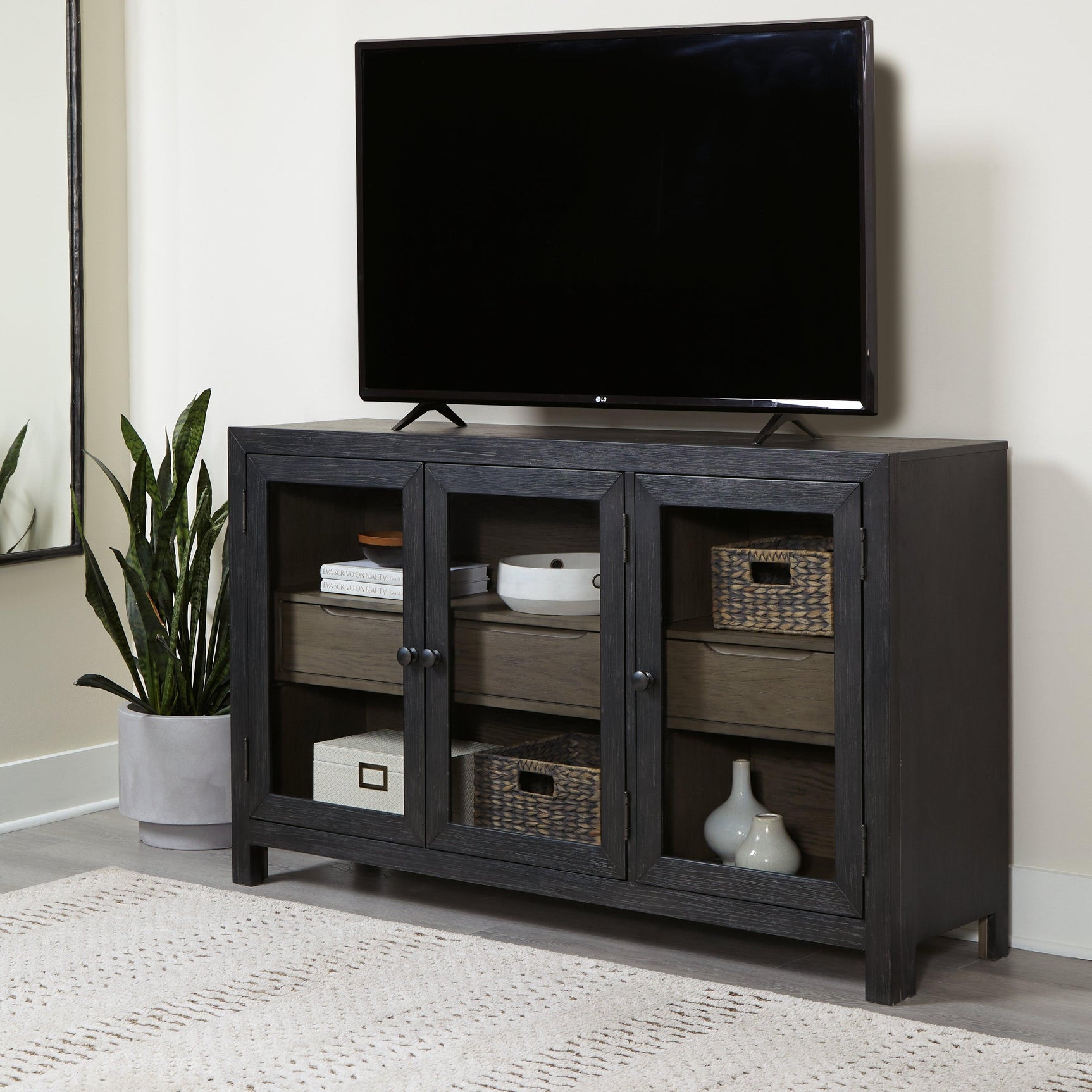 Lenston Black and Gray Accent Cabinet front view