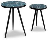 Clairbelle teal accent tables showing diamond pattern top