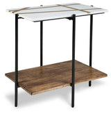 Braxmore white and light brown marble accent table front full view