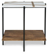 Braxmore white and light brown marble accent table close-up top view