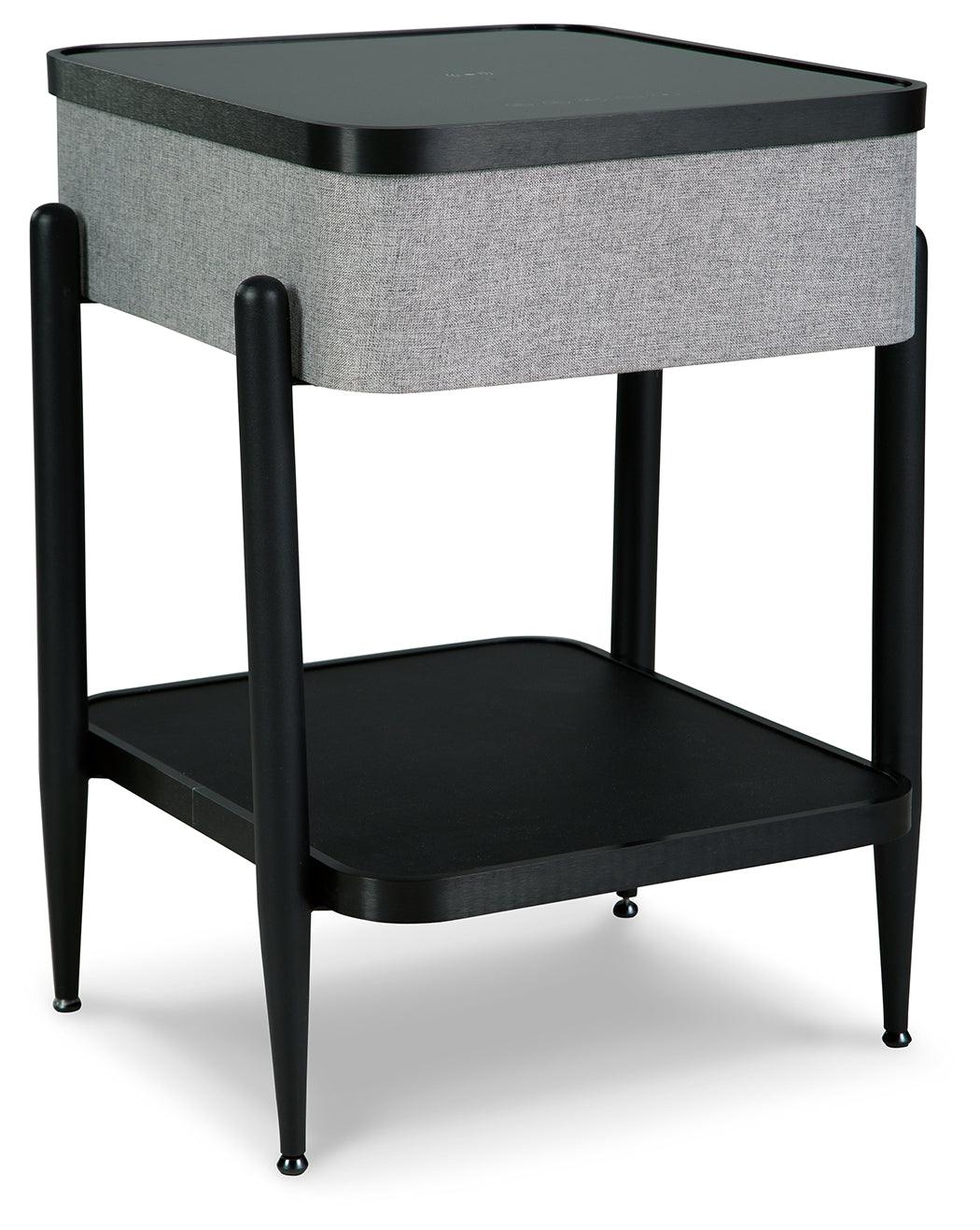Side angle of Jorvalee gray and black accent table