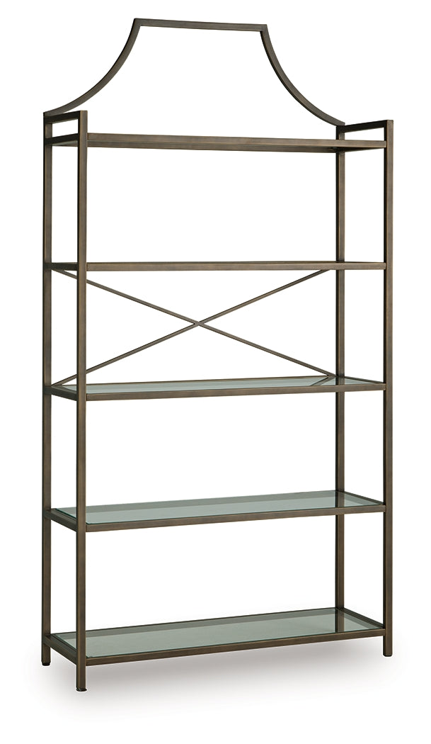 Bernonly 72 inch bookcase front view showing 5 glass shelves