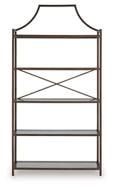 Close-up of antique bronze finish on Bernonly 72" bookcase frame