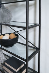 Dakerwell antique black metal frame and glass shelf detail