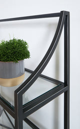 Antique black finish detail on Dakerwell bookcase